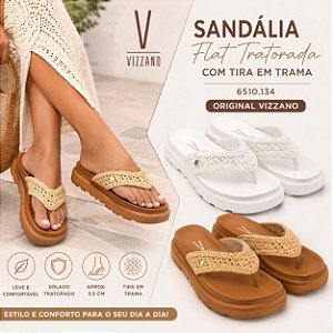 Sandalia Feminina Flat Com Tira Em Trama Vizzano Original