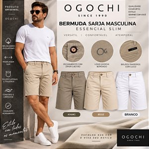 Bermuda Sarja Masculina Ogochi Essencial Slim Original