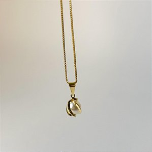 Corrente Veneziana 0,8mm 45cm com Pingente Torcido e Pérola