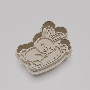 Cortador e Marcador para Biscuit, Bolachas e Pasta Americana - Coelho e Cenoura