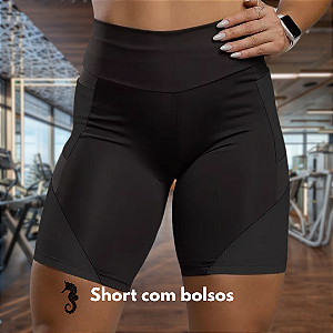 Short Fitness Com Bolso Em Tela Dry Preto Preto