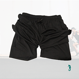 Short Duplo Compressão Masculino com Bolsos e Suporte