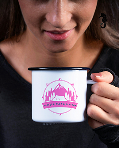 Caneca Esmaltada Retro Rise & Grind Rosa
