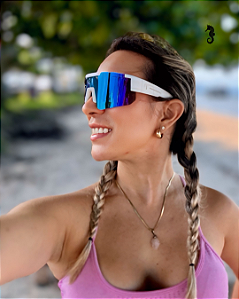 Óculos de Sol Horizon Branco c/ Azul Espelhado (Unissex)