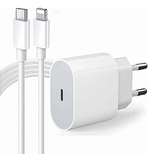 Cabo Carregador + Fonte Compatível iPhone SE X Xr 11 12 13pro Usb-c 20w