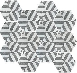 Porcelanato Decorado - Gabriella - Hexagonal Branco e Preto Mate  -  17x19,5cm - 1 m2
