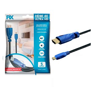 Cabo HDMI 2.0 4K HDR 19p para Micro HDMI - 5 metros (PIX)