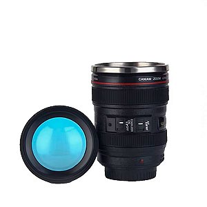 Copo Térmico Emborrachado Formato Lente De Câmera - CANECA PRETA