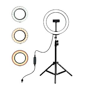 Ring Light LED 10 Polegadas Suporte Smartphone + Tripe 2M