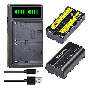 Kit 2 Bat Sony Np-f550 F570 Batmax 2600mah + Carregador