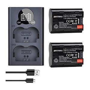 Kit 2 Baterias + Carregador Fuji Fujifilm Xt4 Np-w235 Batmax