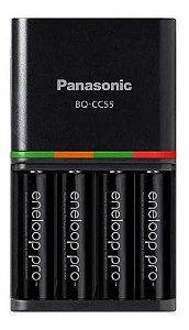 Carregador Bq-cc55 Smart Com 4 Pilhas Aa Da Eneloop Pro