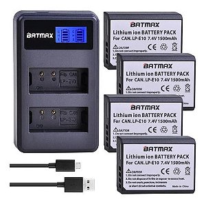 Kit 4 Bateria Lp-e10 Câmera Canon T3 T5 T6 T7 + Carregador