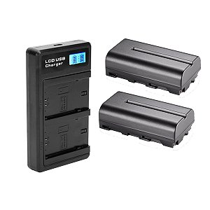 Kit 2 Bateria Np-f550 F570 2400mah + Carregador