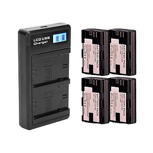 Kit 4 Bat.eria LP-E6 + Carregador Duplo Para Canon R R5 R6
