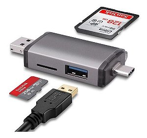 Leitor De Cartão De Memória Sd, Micro E Usb 3 Em 1 Pc E Mac