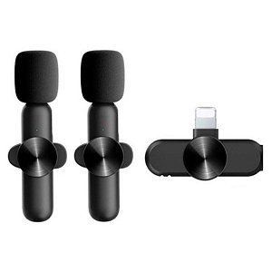 Microfone Lapela Sem Fio Duplo Compatível iPhone Lightning - Preto