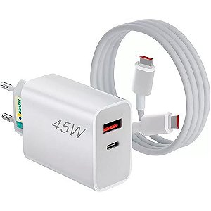 Carregador Turbo USB 45W + Usb-C com Cabo Tipo-C - Lehmox