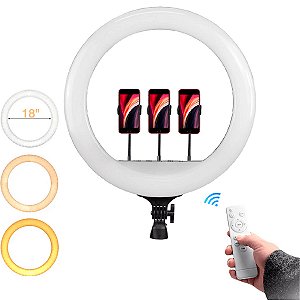 Led Ring Light 18" 45cm Com Controle + 3 Suportes E Fonte