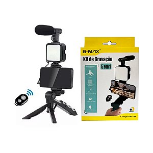 Kit Vlogging Bmax Com Microfone, LED, Tripé Portátil BM-244
