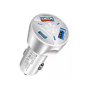 Fonte Adaptador Plug Veícular Lehmox 20W USB-C + 2 USB 3.0