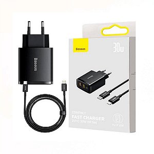Carregador Turbo 30W 2USB+USB-C + Cabo Lightning Baseus