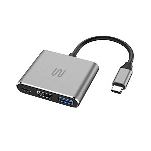 Hub USB-C 3 em 1 com HDMI 4K, USB 3.0 e USB-C Multilaser