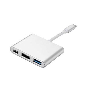Hub USB-C 3 em 1 com HDMI 4K, USB 3.0 e USB-C