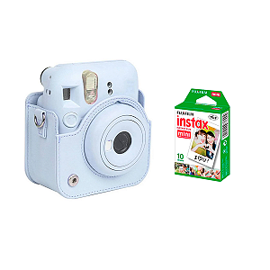 Kit Câmera Instax Mini 12 Azul + Bolsa + Filme com 10 fotos