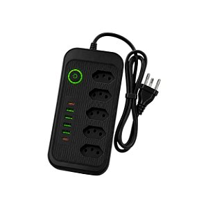 Extensão de Linha com 5 Tomadas, 3 USB e 1 USB-C