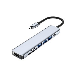 Hub USB-C 7 em 1 com HDMI 4K, USB 3.0, PD, SD e MicroSD