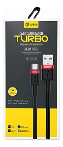 Cabo USB-C Wallo B21 Turbo 100W 1M Type A para Type C