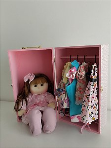 Kit armário maleta+boneca+roupas e acessórios