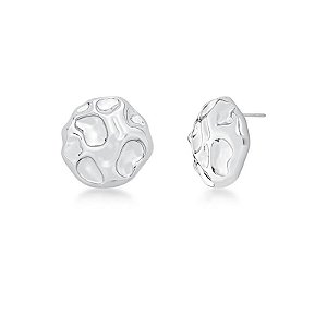 Brinco redondo texturizado em ródio acetinado