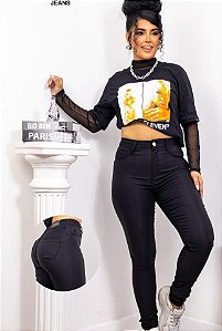 Calça jeans skynny bengaline  elastano PRETA