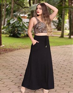 Saia Longa de Malha Estampada