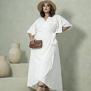 Vestido Plus Size Amarrar Estilo Envelope