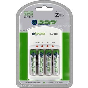 Carregador De Pilhas E Baterias Bap-551 C/ Pilhas