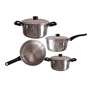 Jogo de Panela/Frigideira Aluminio Polido Reforçado 4 Pçs