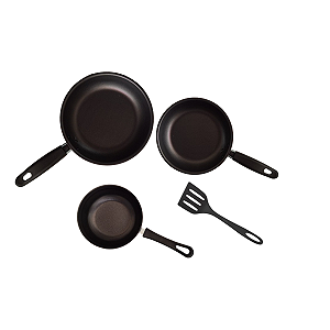 Kit Jogo Frigideiras Antiaderentes 4 Pçs e Espátula- Preto