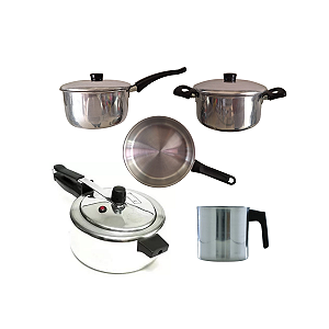 Kit Panelas leiteira Panela de Pressão Aluminio Polido Extra 5Pçs