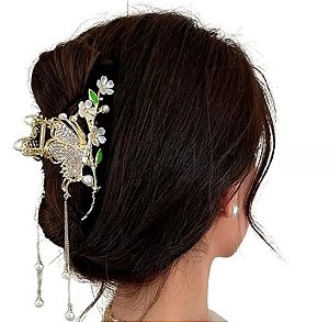 Piranha borboleta c/ flor , pérola e strass