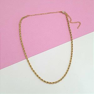 Colar Feminino Dourado Torcido – Corrente Cordão Baiano Fina