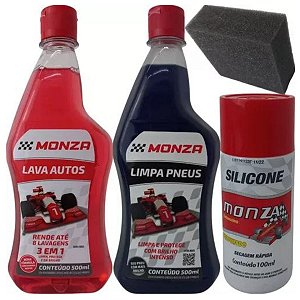 Kit Limpeza Automotiva Carro Moto Shampoo Pretinho Silicone Monza Perola