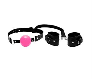 KIT BRACELETE BONDAGEM COM MORDAÇA BOLA