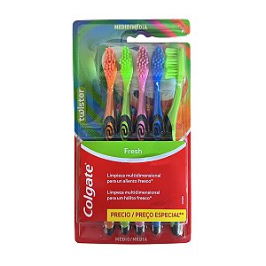 Escova Colgate Twister Fresh Média com 4 Escovas