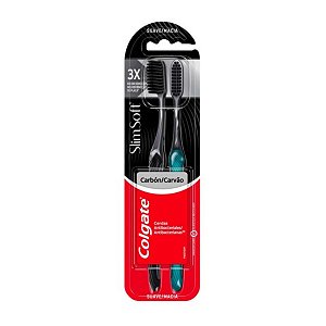 Escova Colgate Slim Soft Black Suave e Macia com 2 Escovas