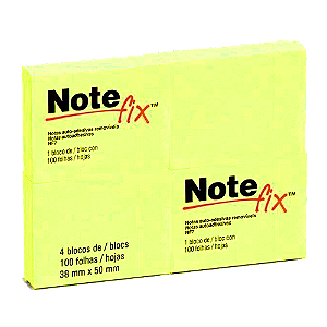 Bloco Adesivo NoteFix 3M 38x50mm AM 100fls 4BL