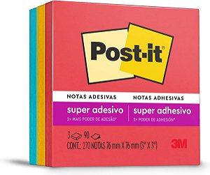Bloco Adesivo Post-It 3M 76x76mm 270fls 3Cores TROPICAL 303359