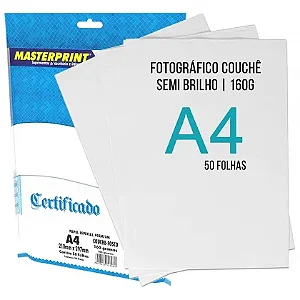 Papel Couche 160g A4 50fls Semi-Brilho 106080 MASTERPRINT
